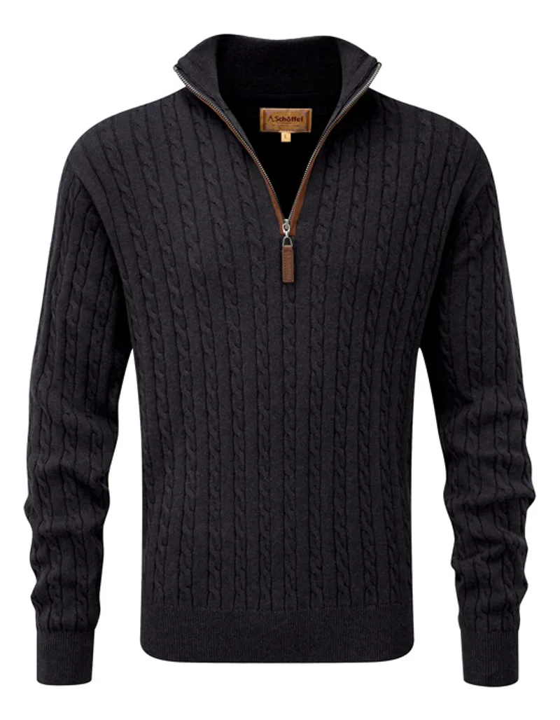 Schoffel Cotton Cashmere Cable 1/4 Zip Jumper Charcoal